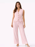 Tailored Vest & Wide-Leg Pants Set  - Blush Pink , White
