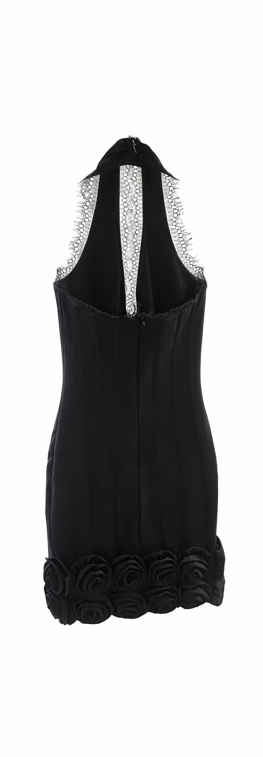 Lace Halter Neck Black Cocktail Mini Dress