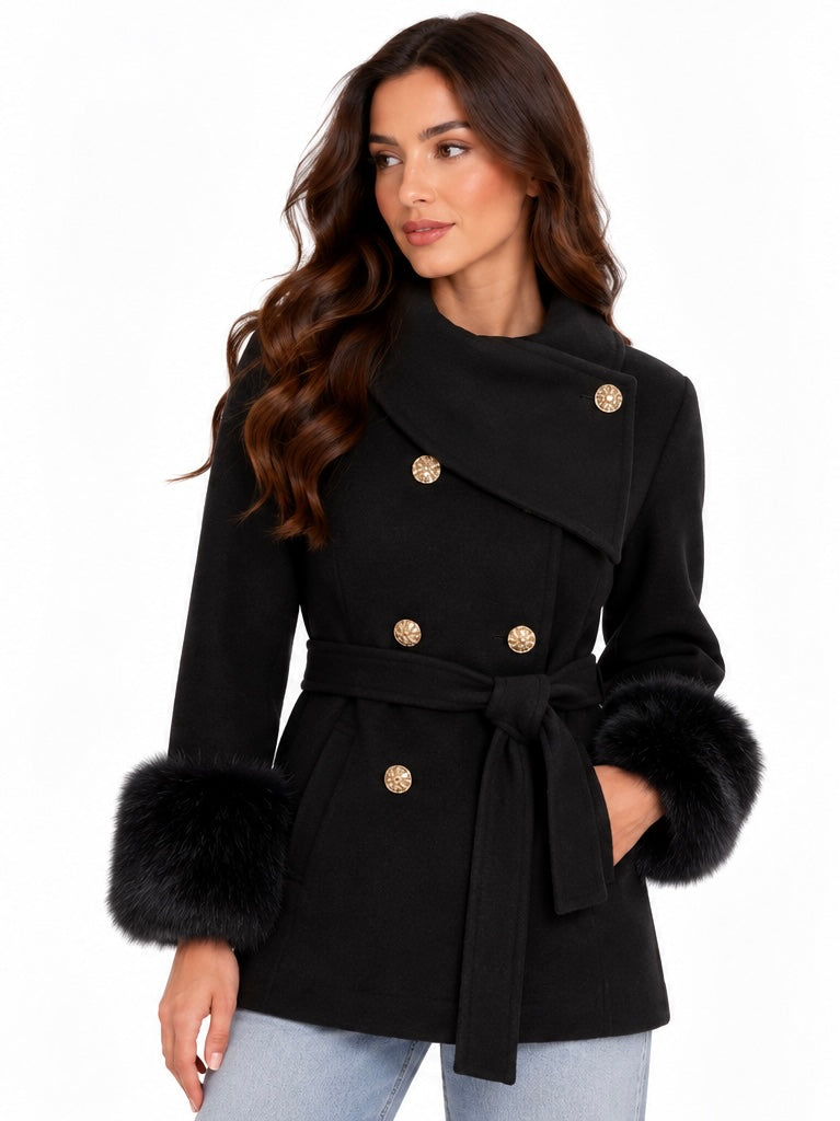 Fur coat with gold buttons ( Red , Black )