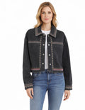 Embroidered Oversized Black Denim Jacket