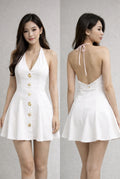 Celestial Charm  Halter Dress - White , Pink