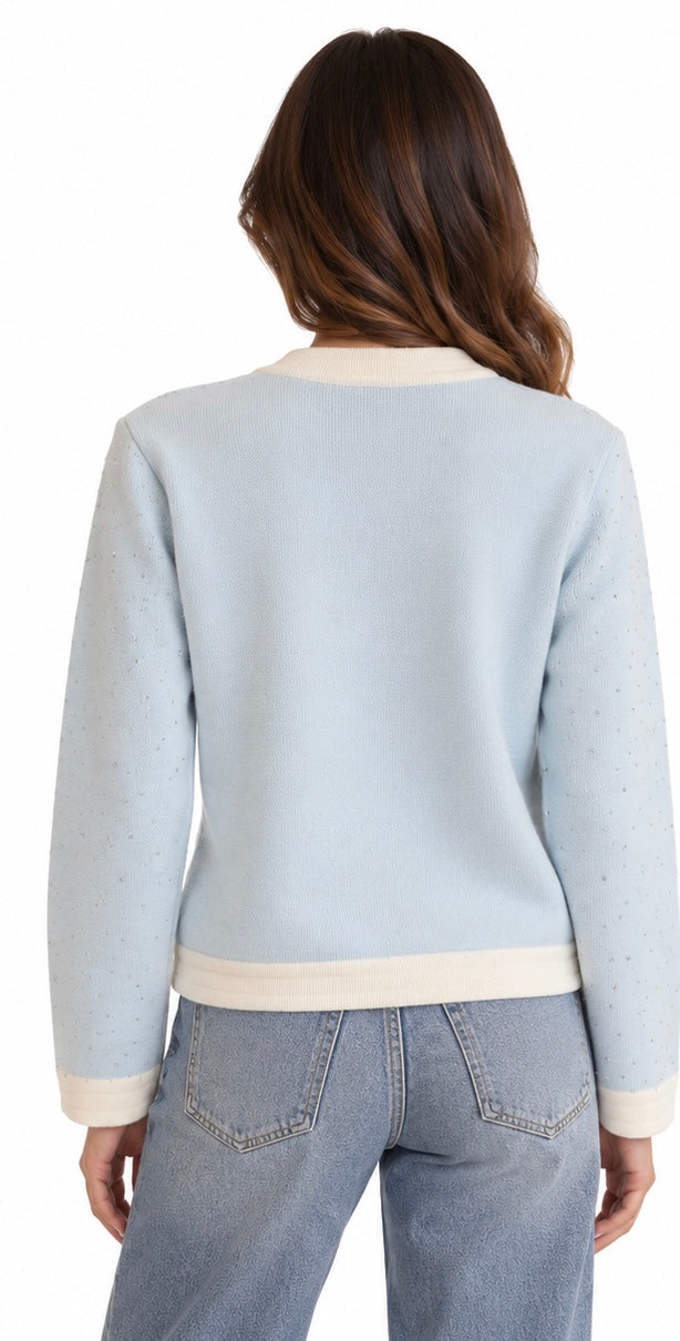 Crystal Embellished Cardigan ( Blush , Blue )