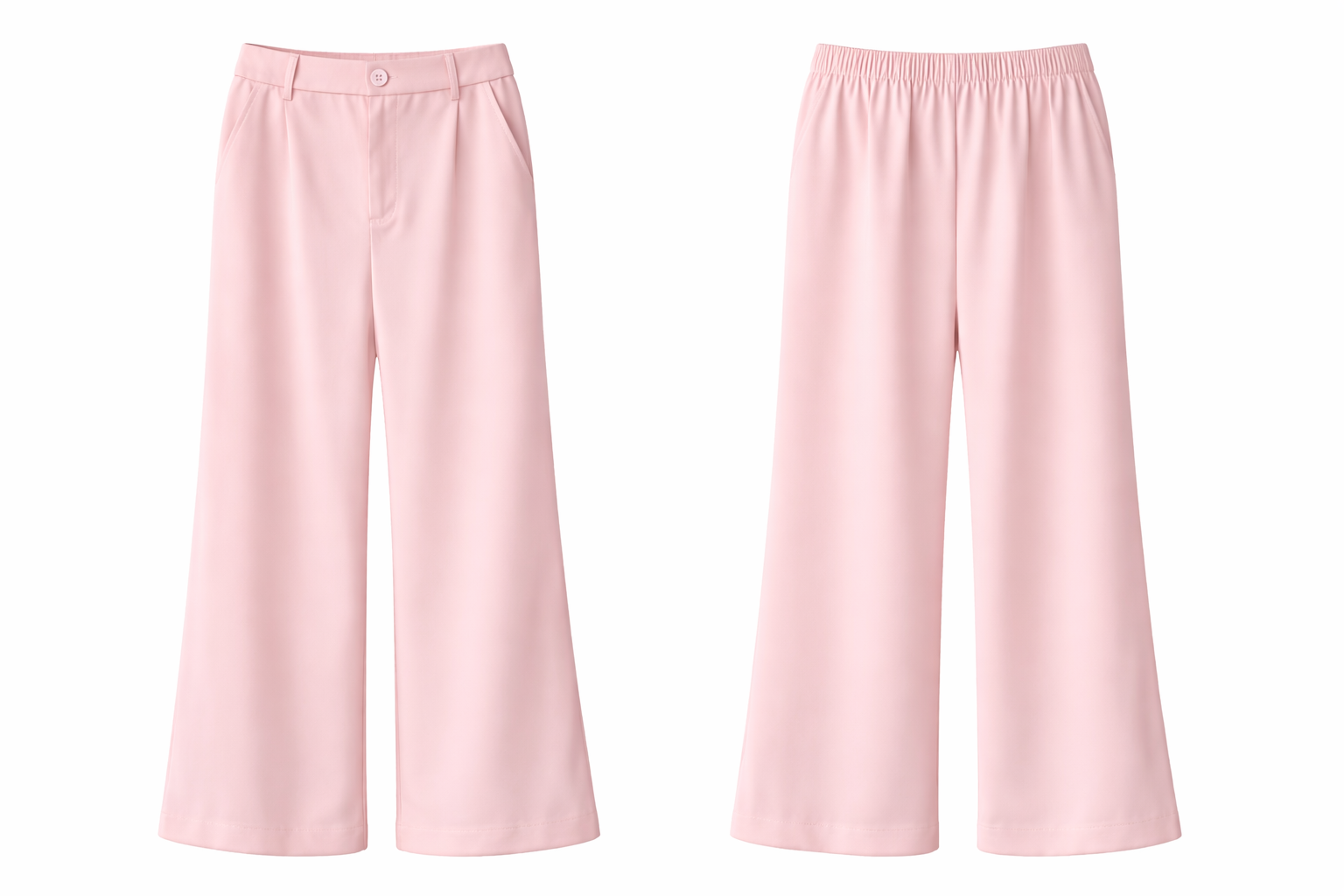 Tailored Vest & Wide-Leg Pants Set  - Blush Pink , White