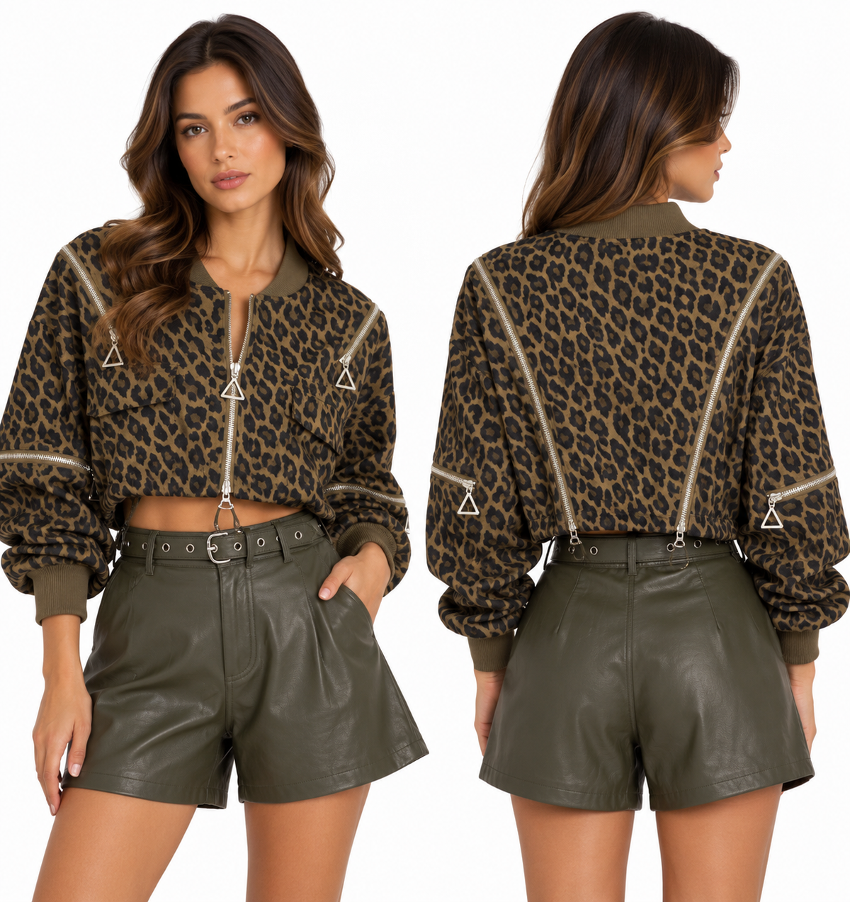 Leopard Cropped Bomber Jacket