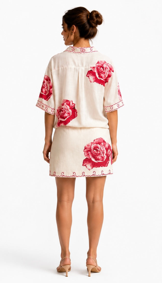 Set Linen Flowers Fushia