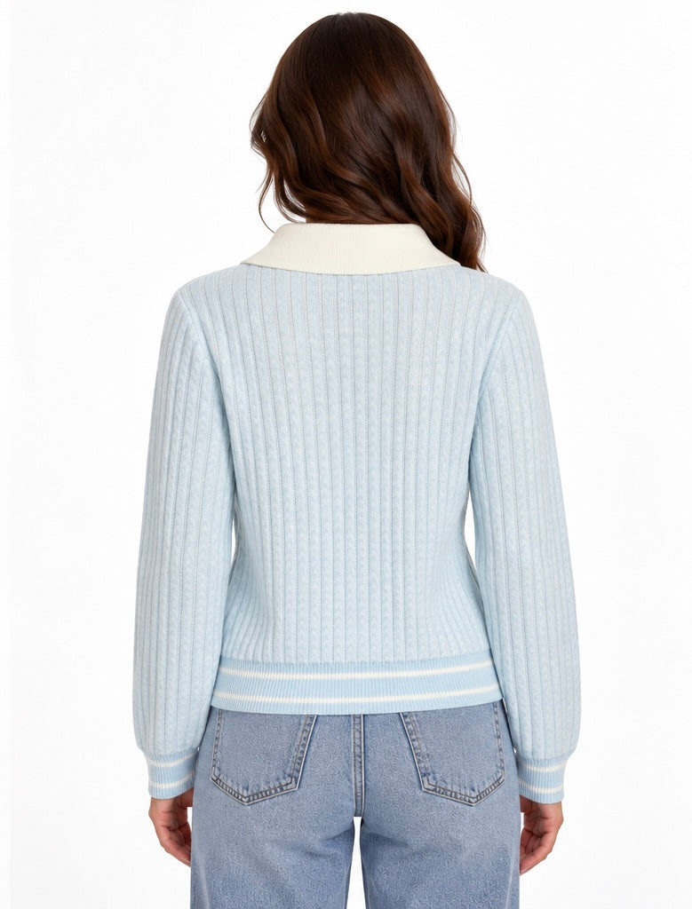 Cat Pearl Detail Polo Sweater