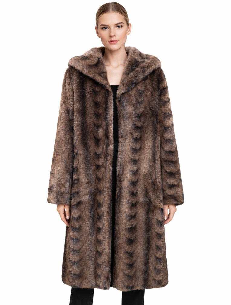 Signature Hooded Eco Fur Coat
