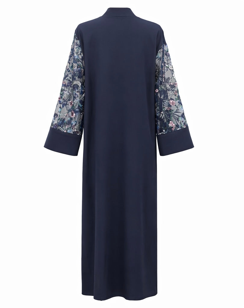 Luxury Navy Abaya with Floral Embroidery