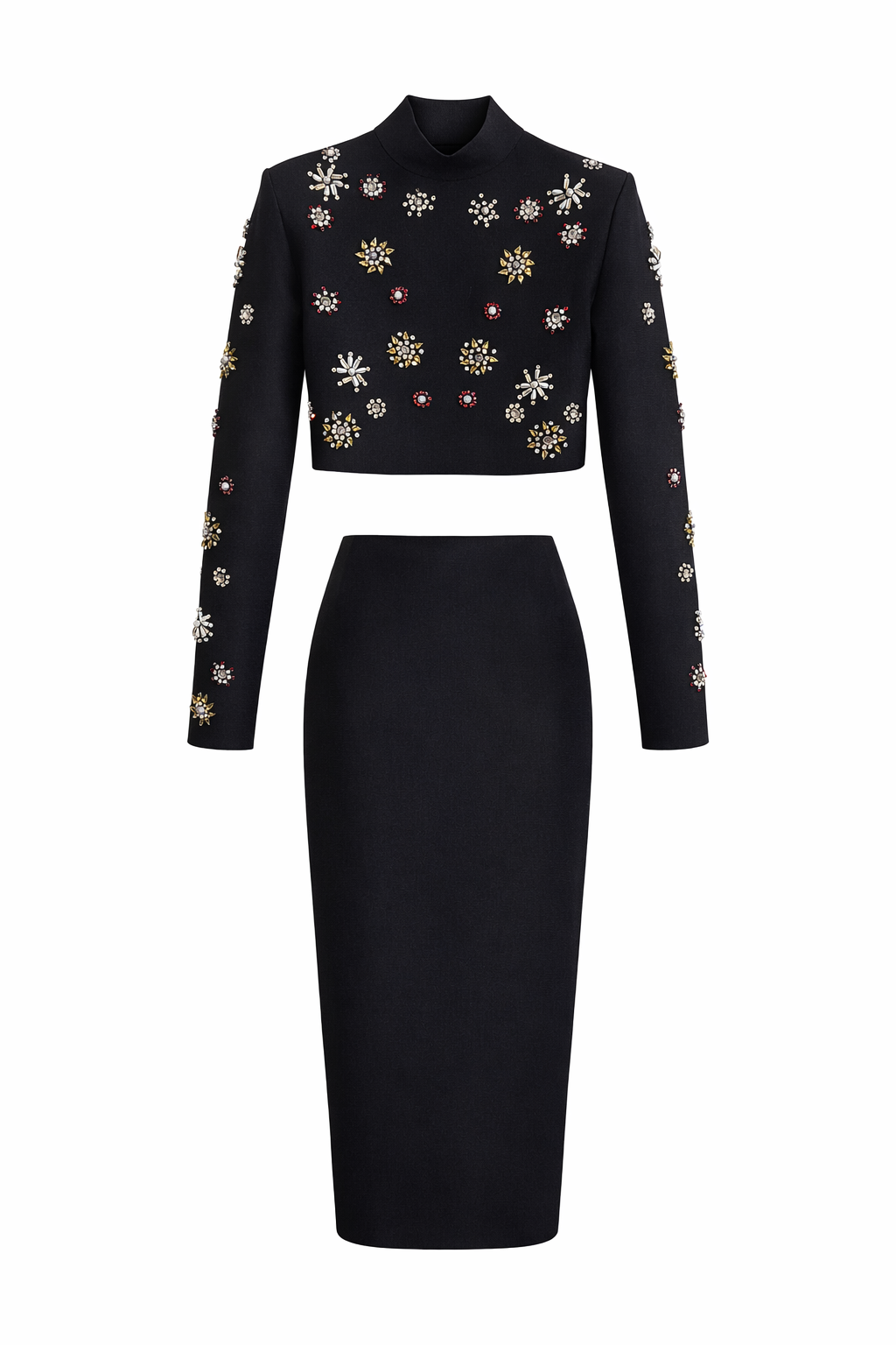 Embellished Crop Top & Midi Skirt Set