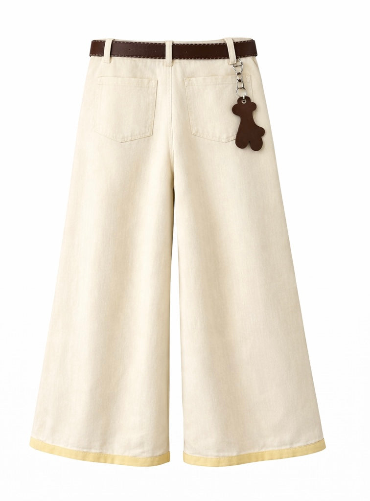 Wide-Leg Trousers with Belt - Butter yellow , pink , light blue
