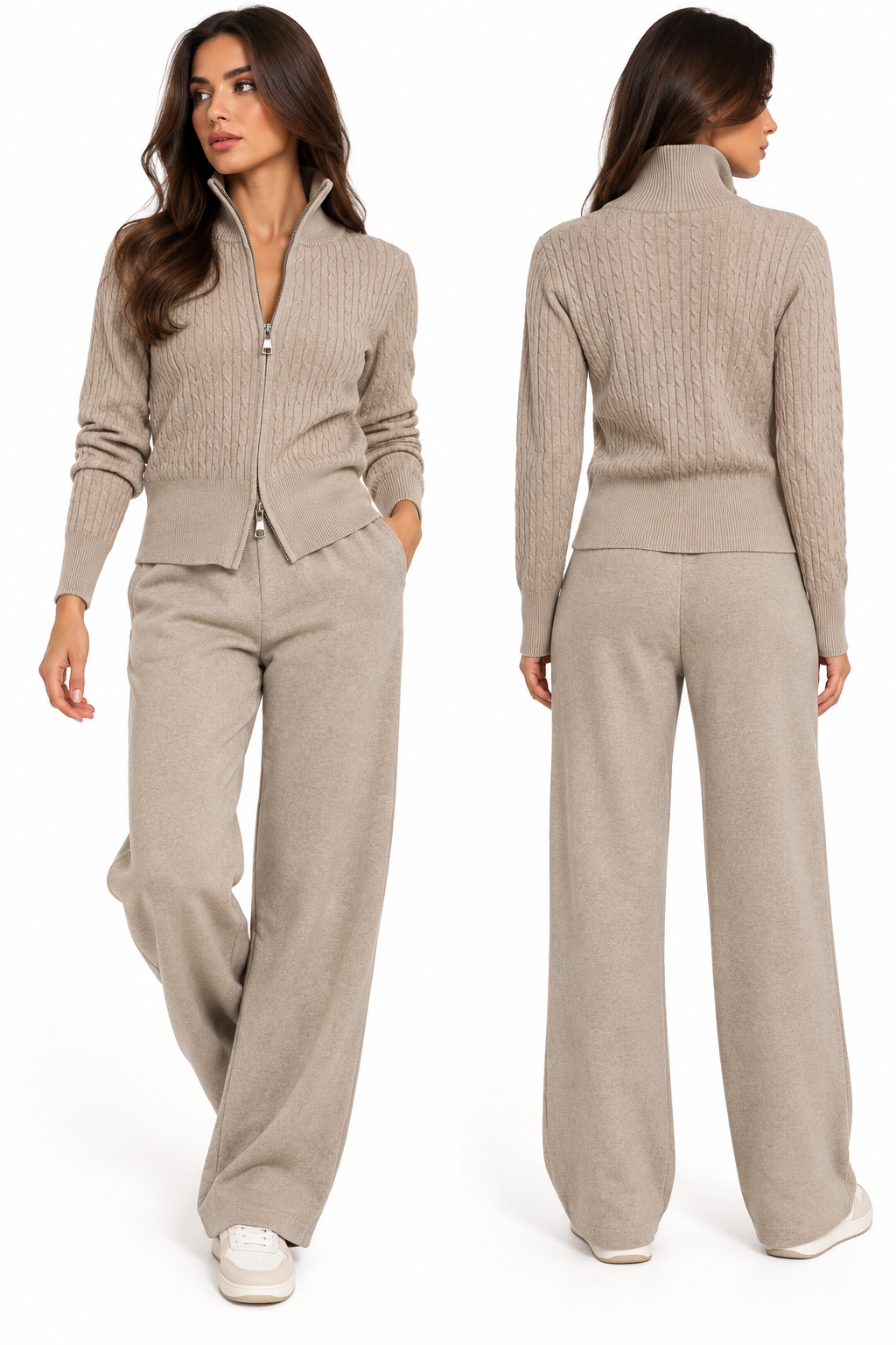 Cable Knit Zip-Up Lounge Set