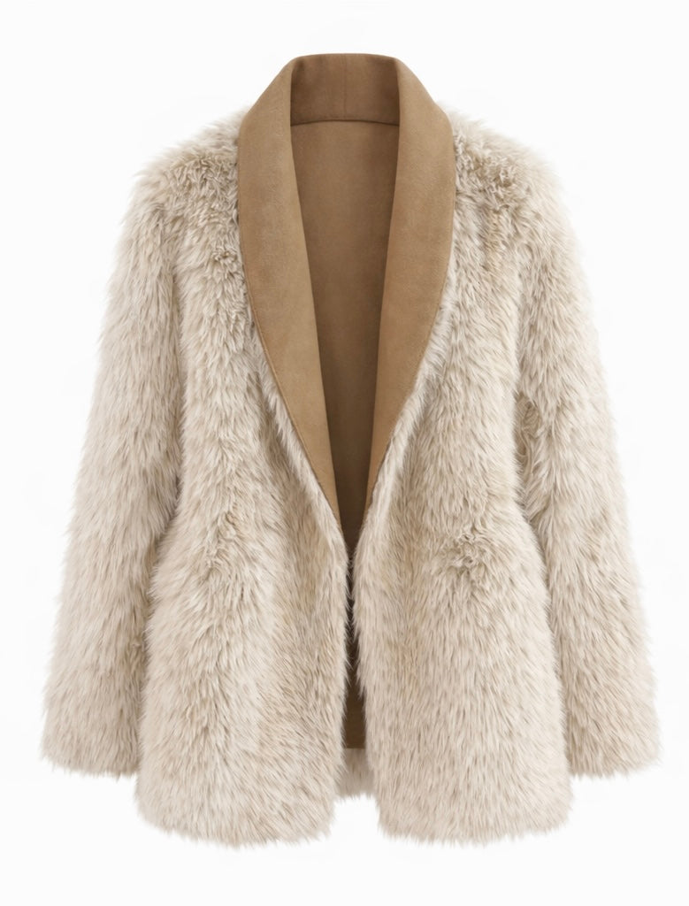 Faux Fur Jacket with Soft Shawl Collar