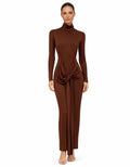 Chocolate Brown Draped Knot Detail Maxi Dress