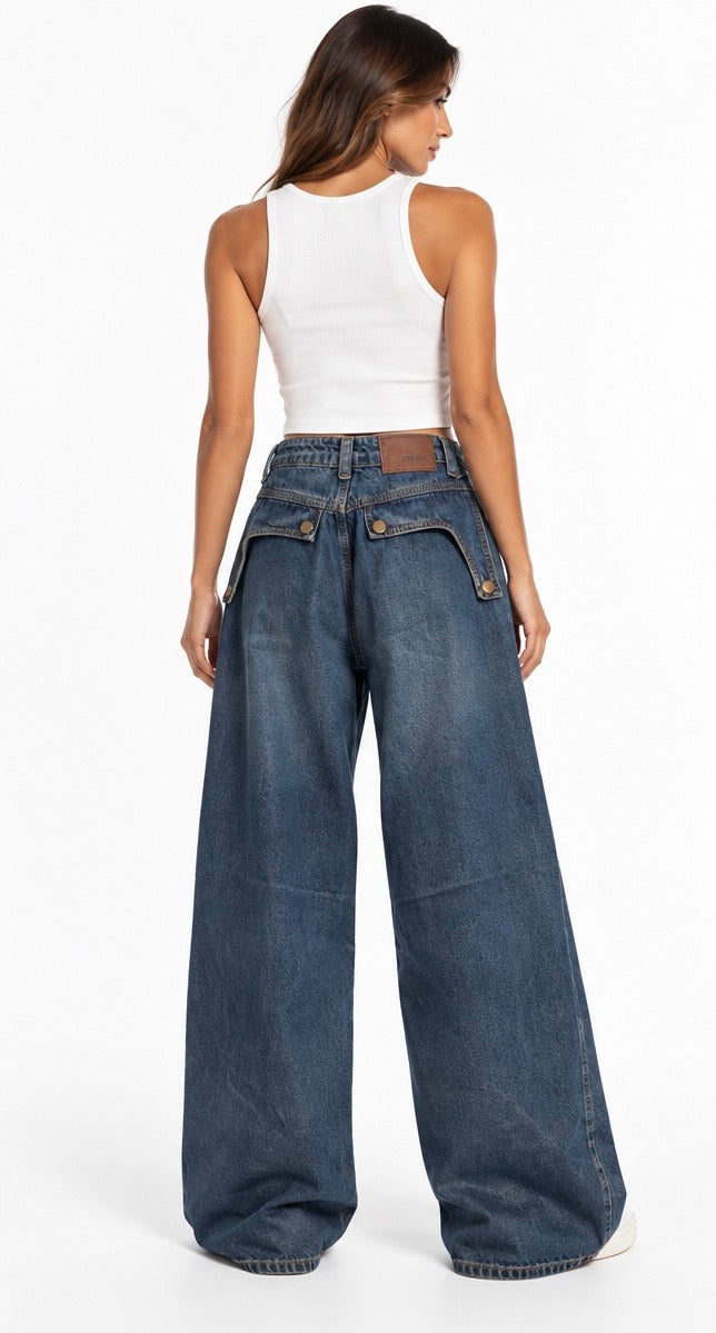 Graphic Wide-Leg Denim Jeans