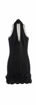 Lace Halter Neck Black Cocktail Mini Dress