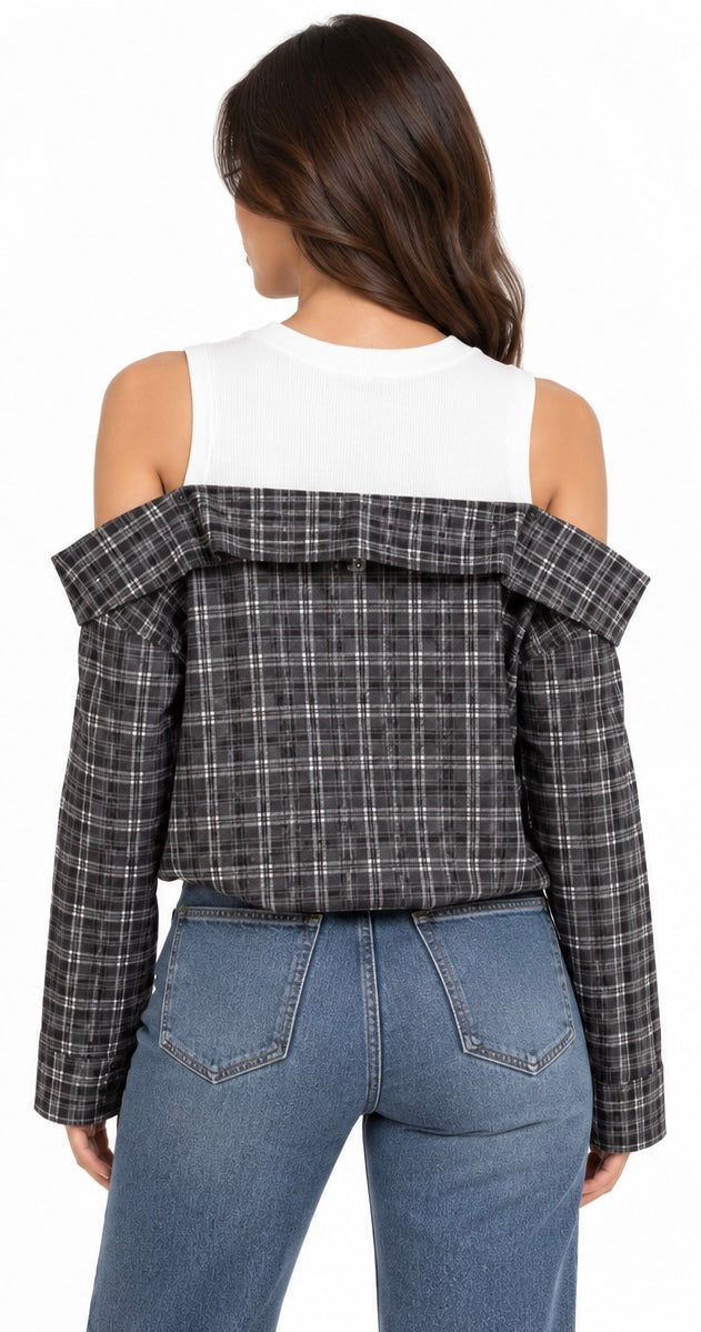 The Plaid Draped Cutout Top