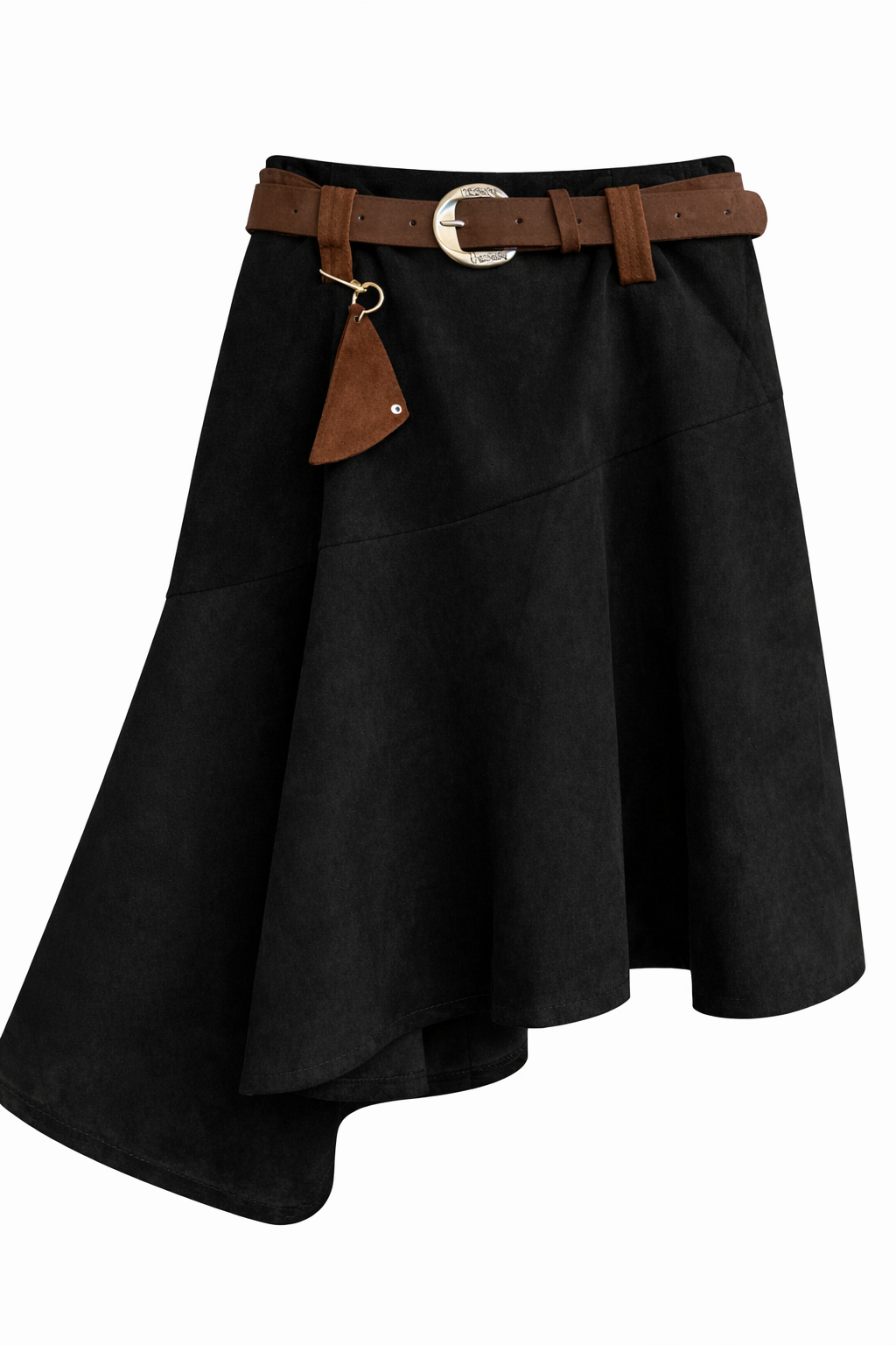 Black Suede-Look Asymmetric Skirt