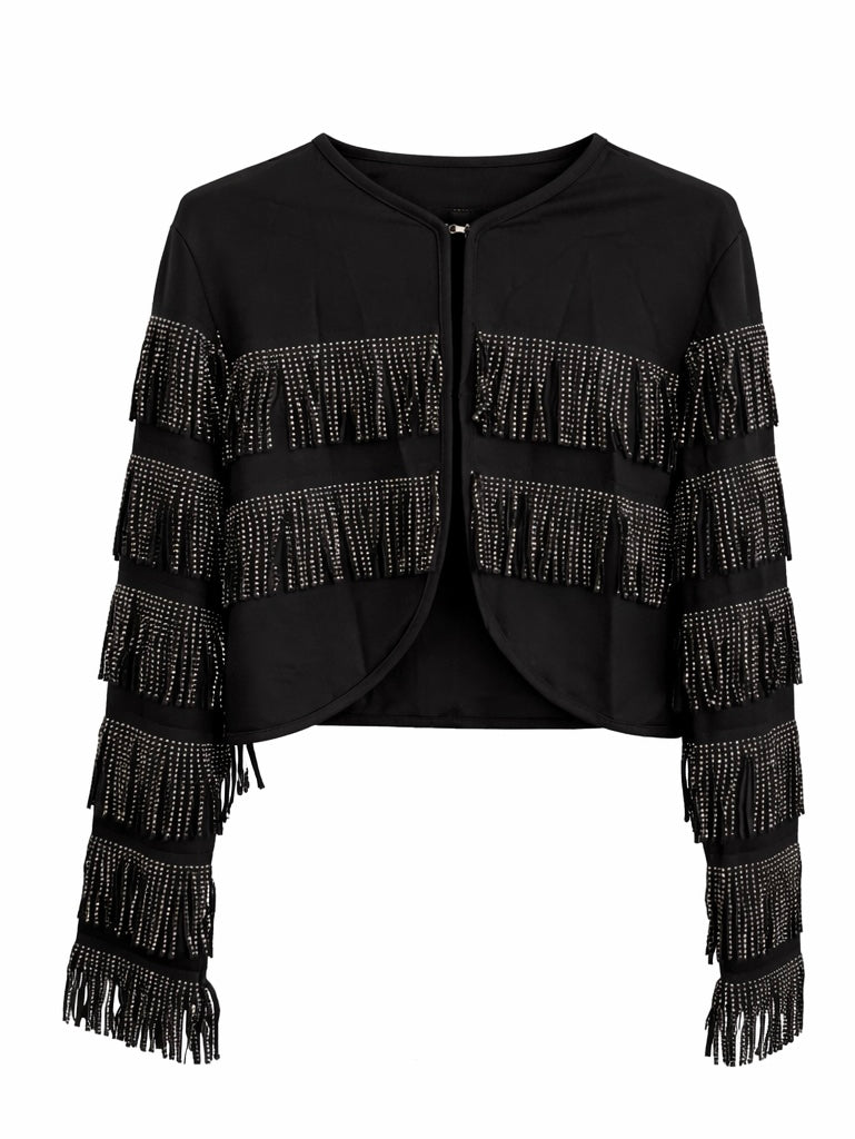 Black Studded Fringe Statement Jacket - Silver