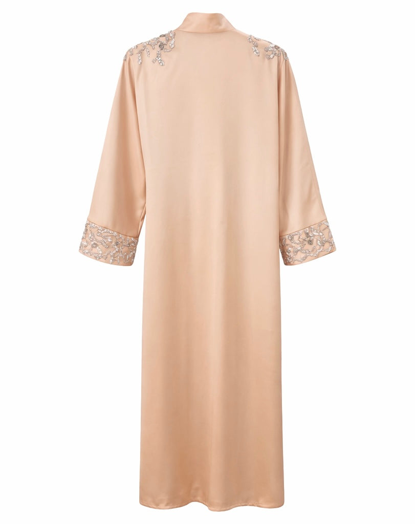 Peach Satin Abaya with Crystal Embellishment