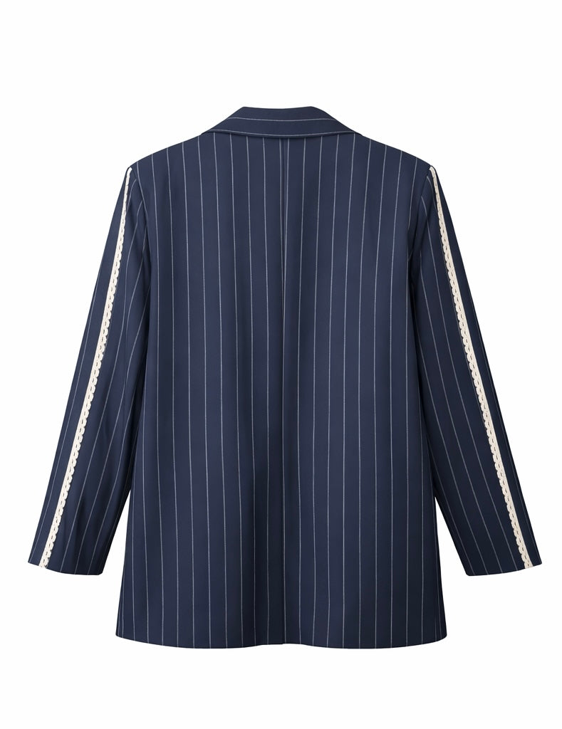 Tailored Navy Pinstripe Statement Blazer