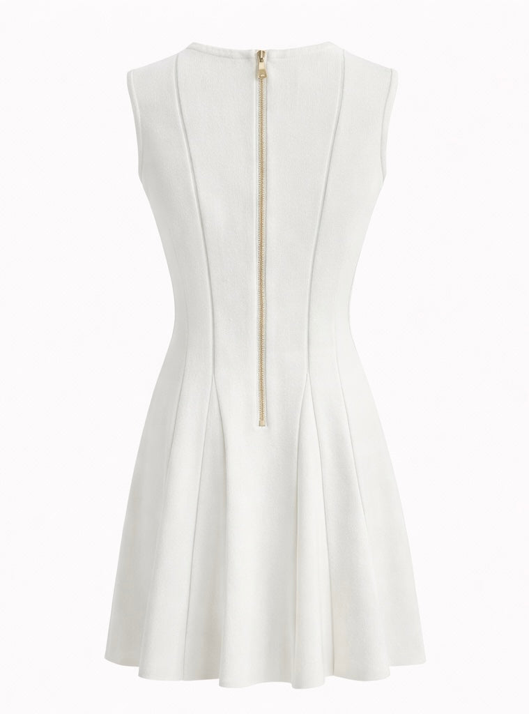 White Structured Sleeveless Fit & Flare Dress