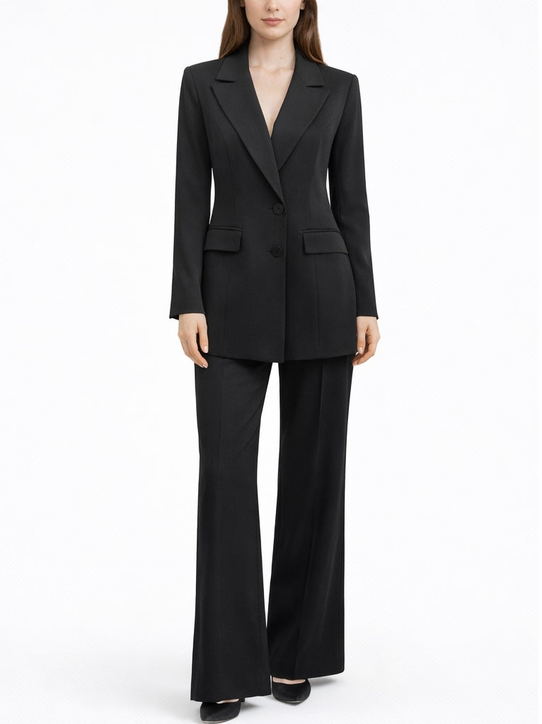 Black Tailored Blazer & Wide-Leg Trouser Set