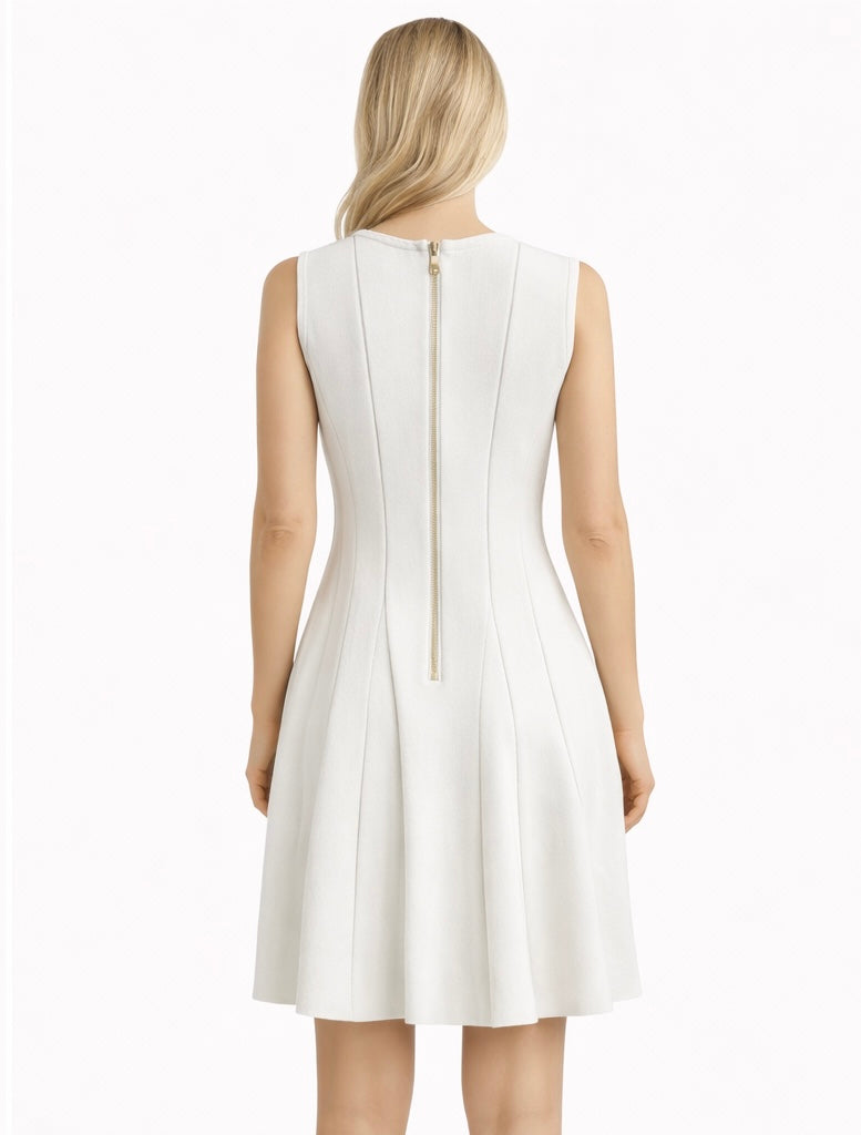 White Structured Sleeveless Fit & Flare Dress