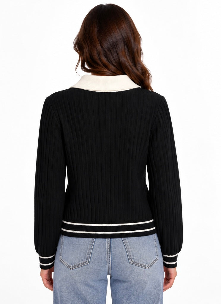 Cat Pearl Detail Polo Sweater