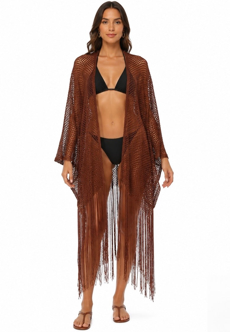 Shimmer Fringe Kimono ( Pink gold , Brown , Gold , Silver black , Silver , Black )
