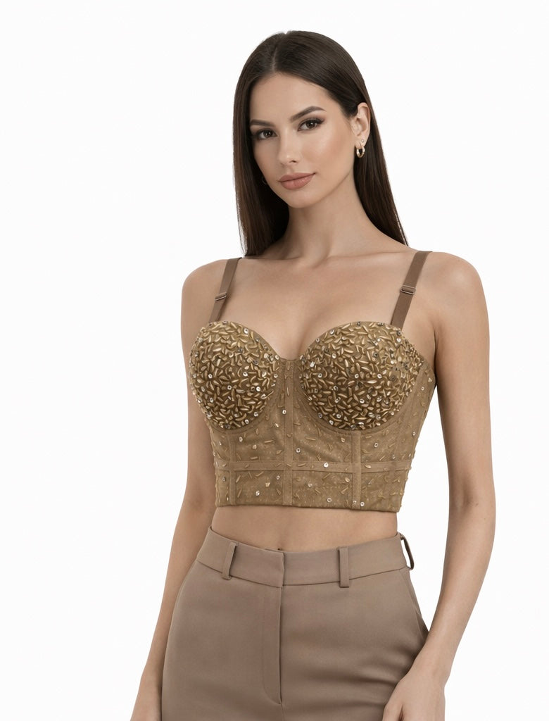 Gold Embellished Corset Top with Adjustable Straps