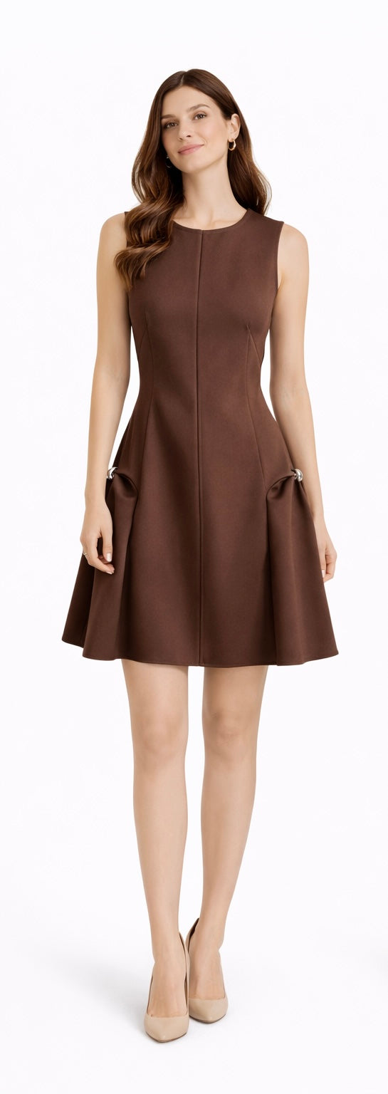 Elegant Sleeveless Cloche Dress in Chocolate Brown