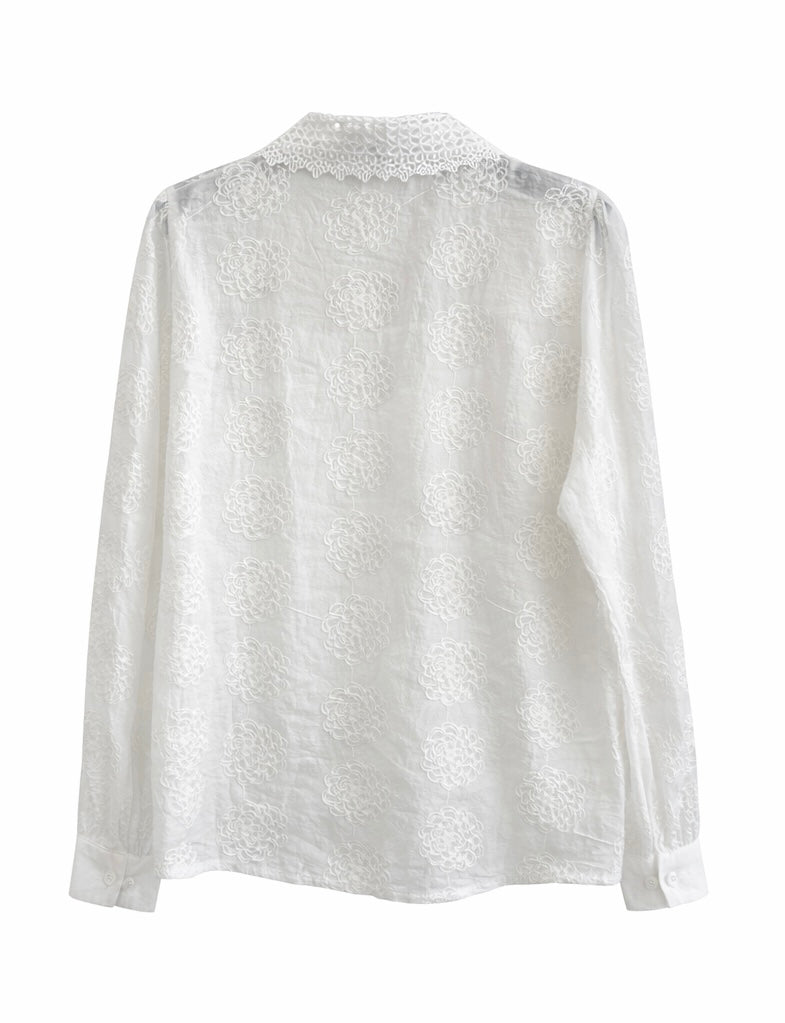 Vintage Style White Lace Collar Button Blouse