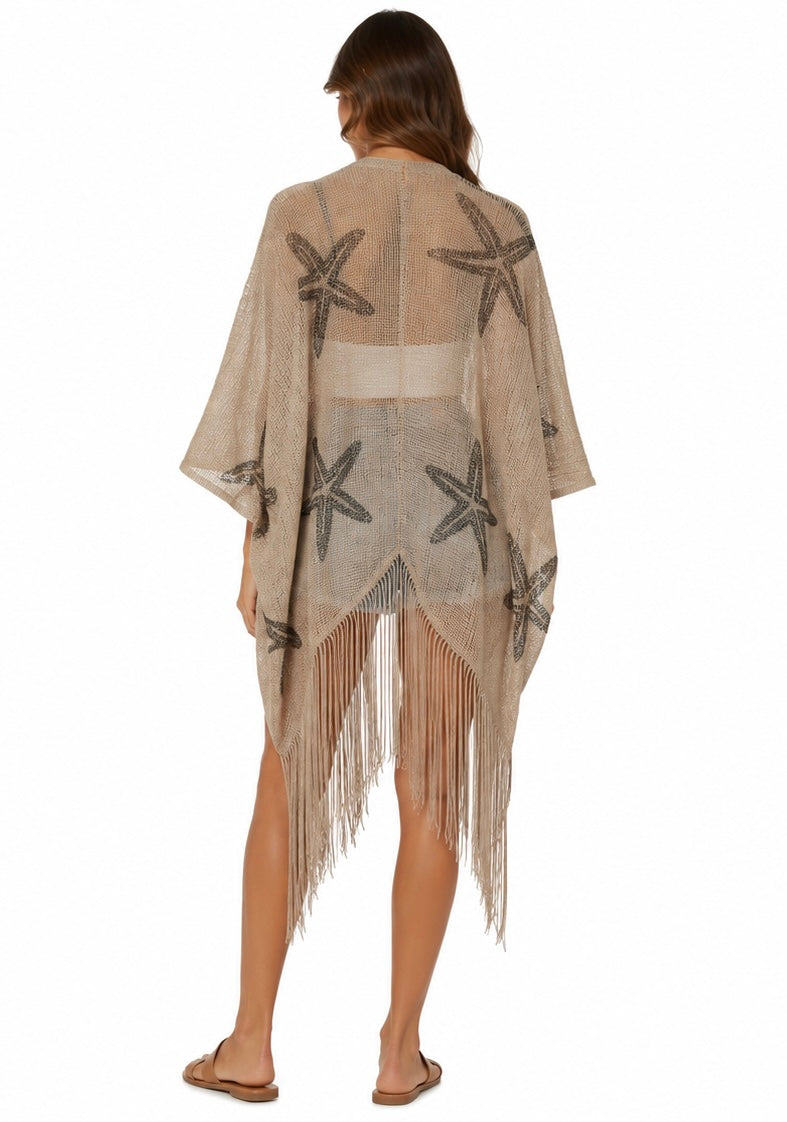 Seaside Starfish Fringe Kimono ( Bronze , Beige )