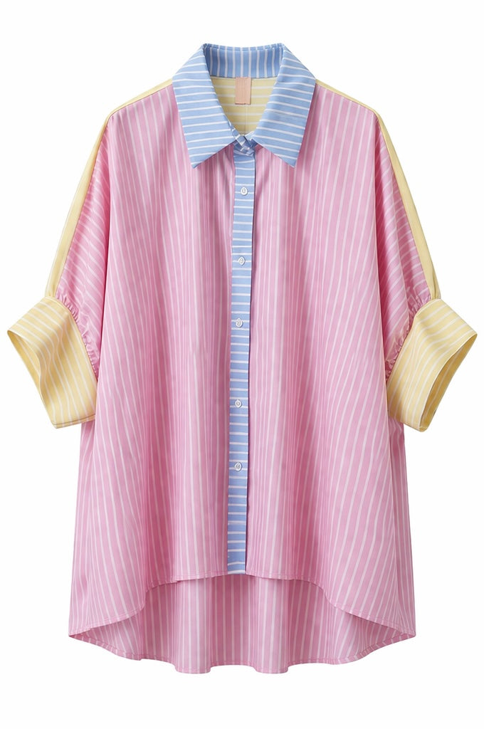 Colorblock Stripe Oversized Shirt