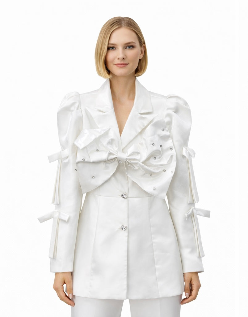 White Big Bow Blazer