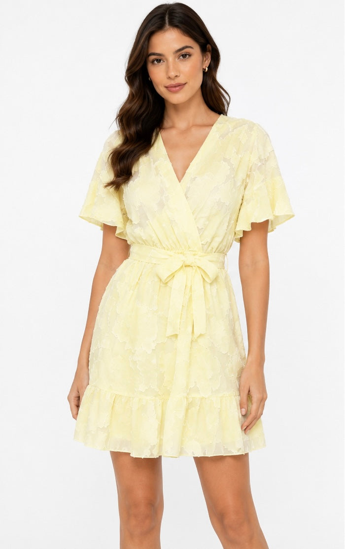 Floral Texture Mini Dress ( Yellow , Pink , White , Light blue )
