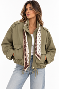 Satin Scarf Utility Jacket ( Beige  , Olive )