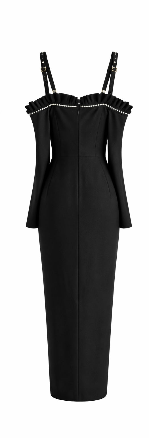 Black Embellished Bustier Dress With Cold-Shoulder Detail Black