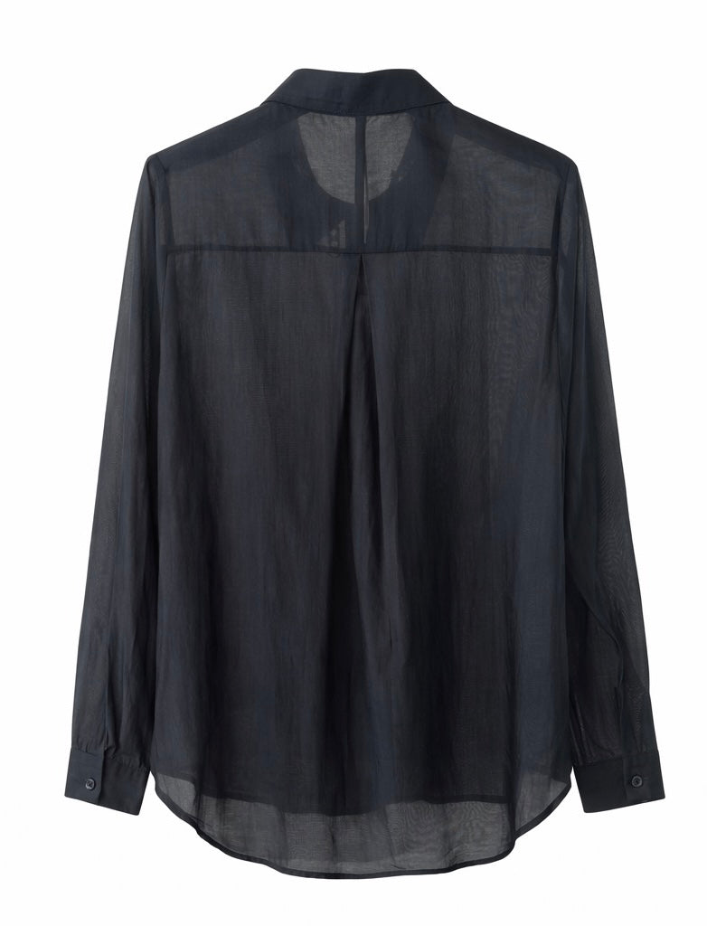 Crystal Detail Collar Sheer Blouse - Yellow pastel - Black