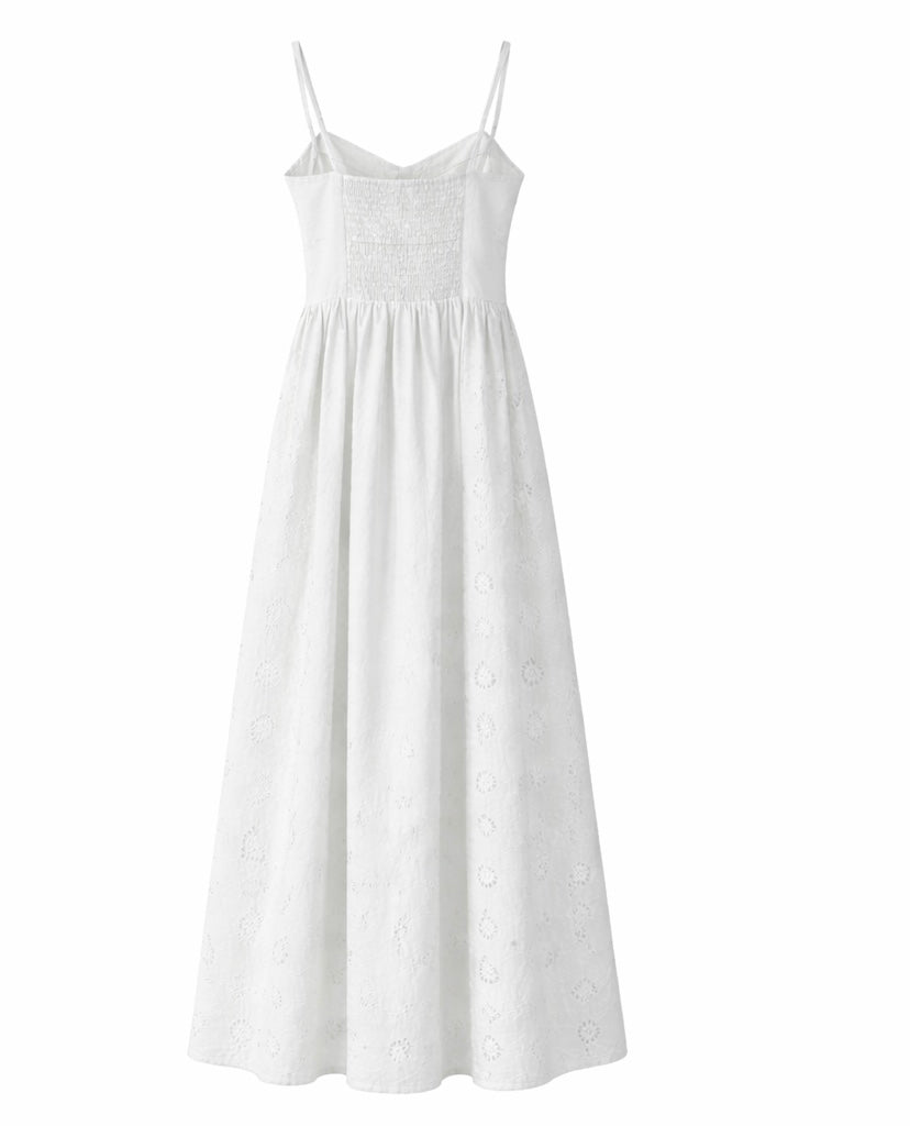 Summer White Eyelet Maxi Sundress - Pistachio , White