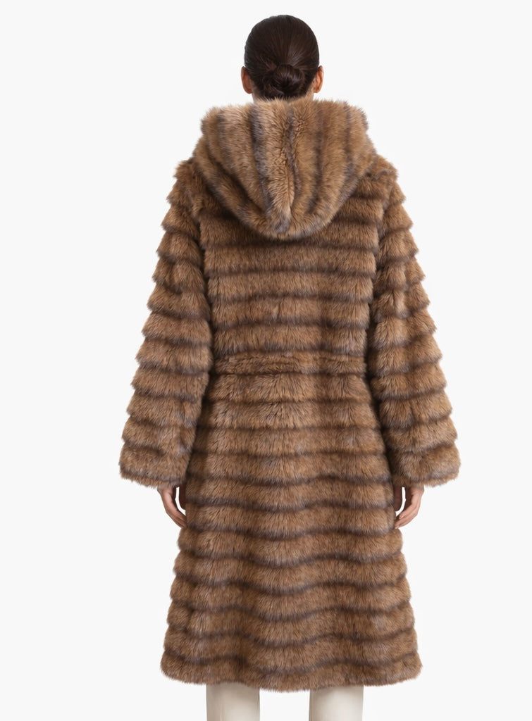 Hooded Faux Fur Maxi Coat – Brown
