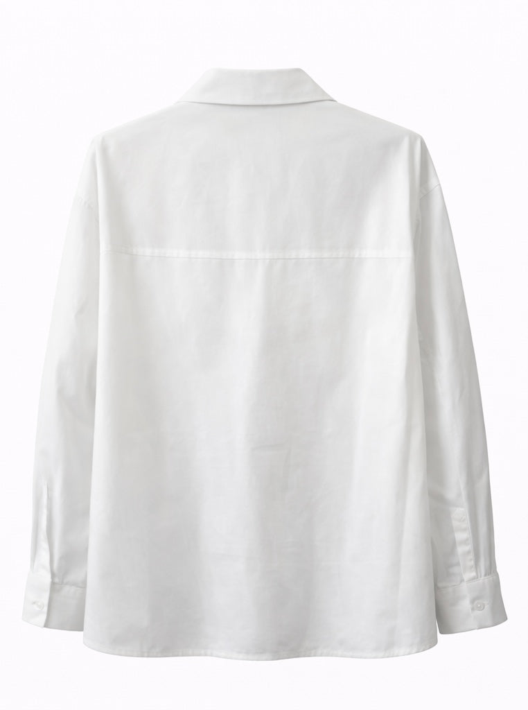 White Button-Up Shirt with Gold Keyhole Embellishments