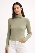Ribbed Cropped Turtleneck Sweater Beige