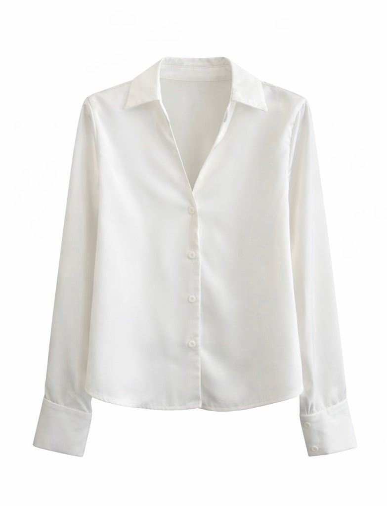 Satin Long Sleeve Lace Blouse - Black,white