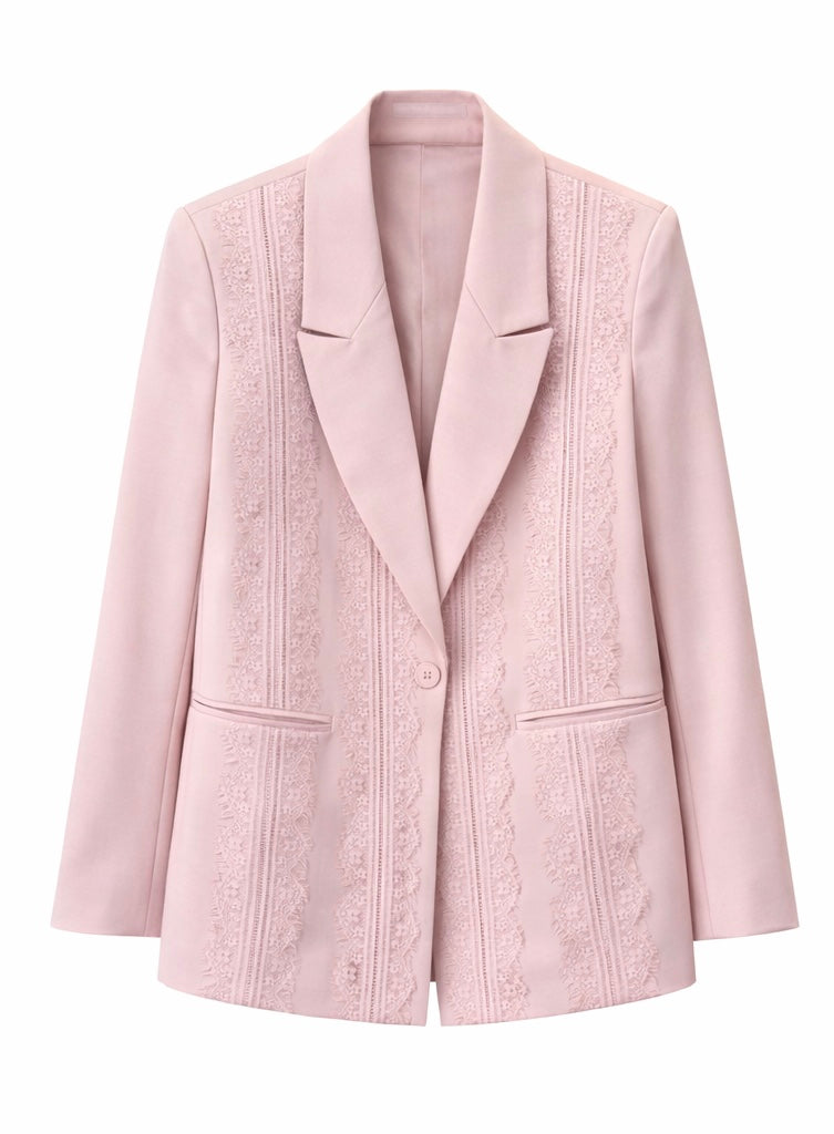 Azure Lace Blazer - Blush Pink , Light Blue