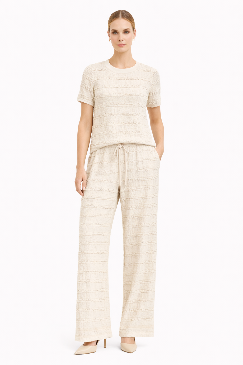 Soft Texture Co-Ord Set , Blush Pink , Offwhite
