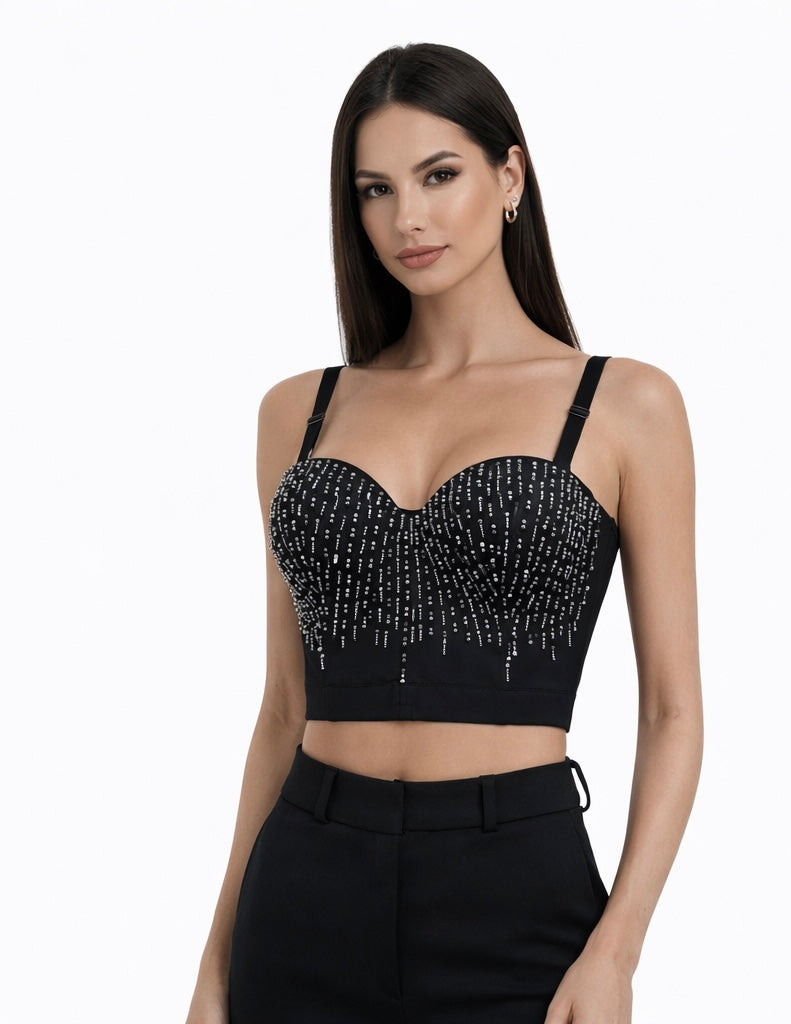 Black Structured Corset with Stud Embellishments
