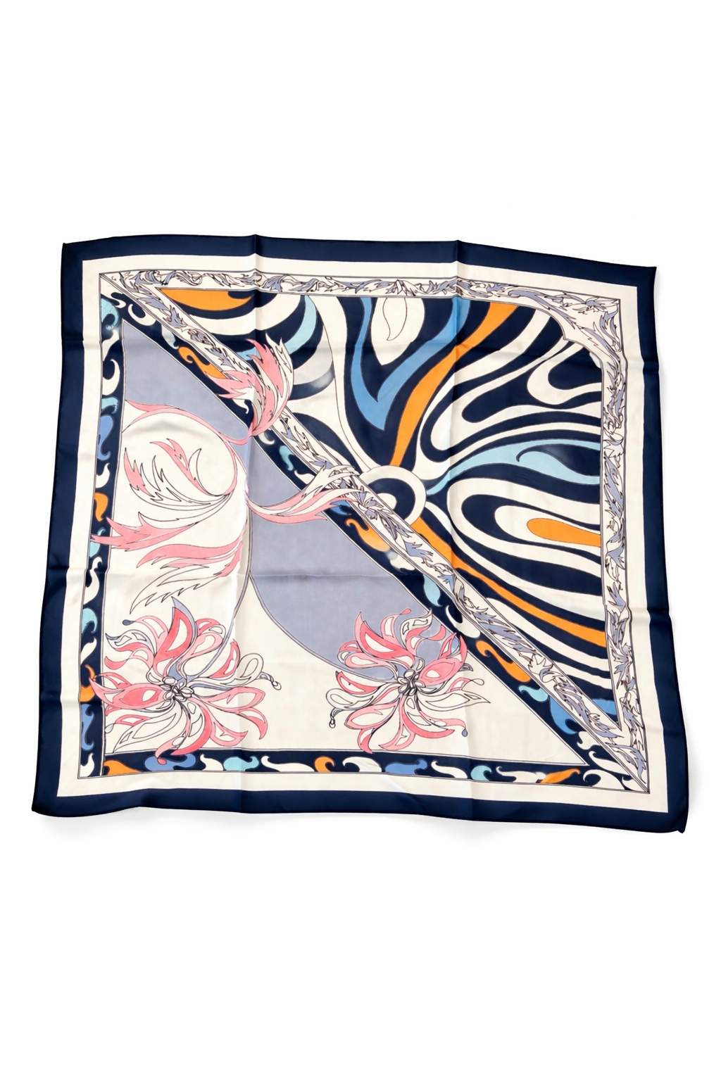 Navy Silk Printed scarf 1