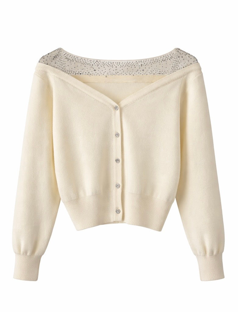 Soft Knit V-Neck Cardigan With Sparkle Trim