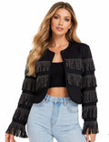 Black Studded Fringe Statement Jacket - Silver